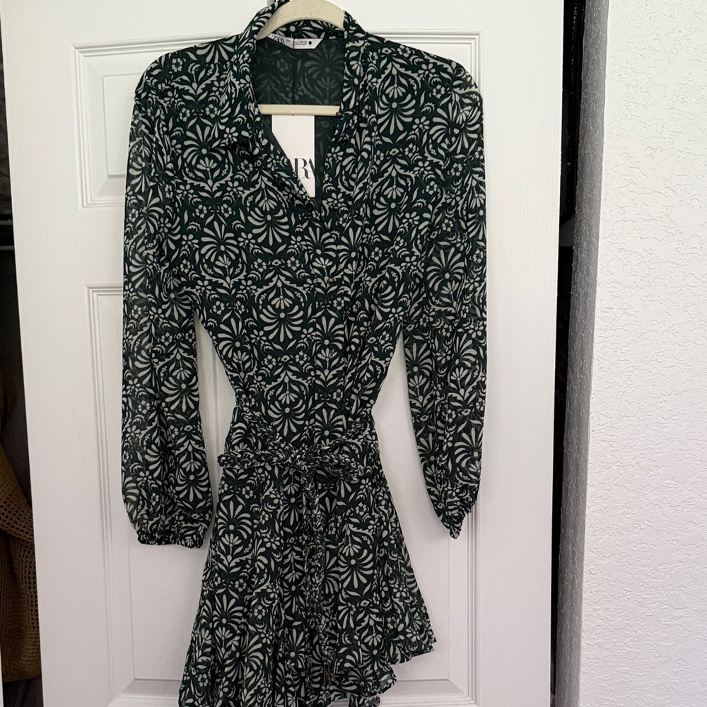 Zara Emerald Patterned Long Sleeve Dress